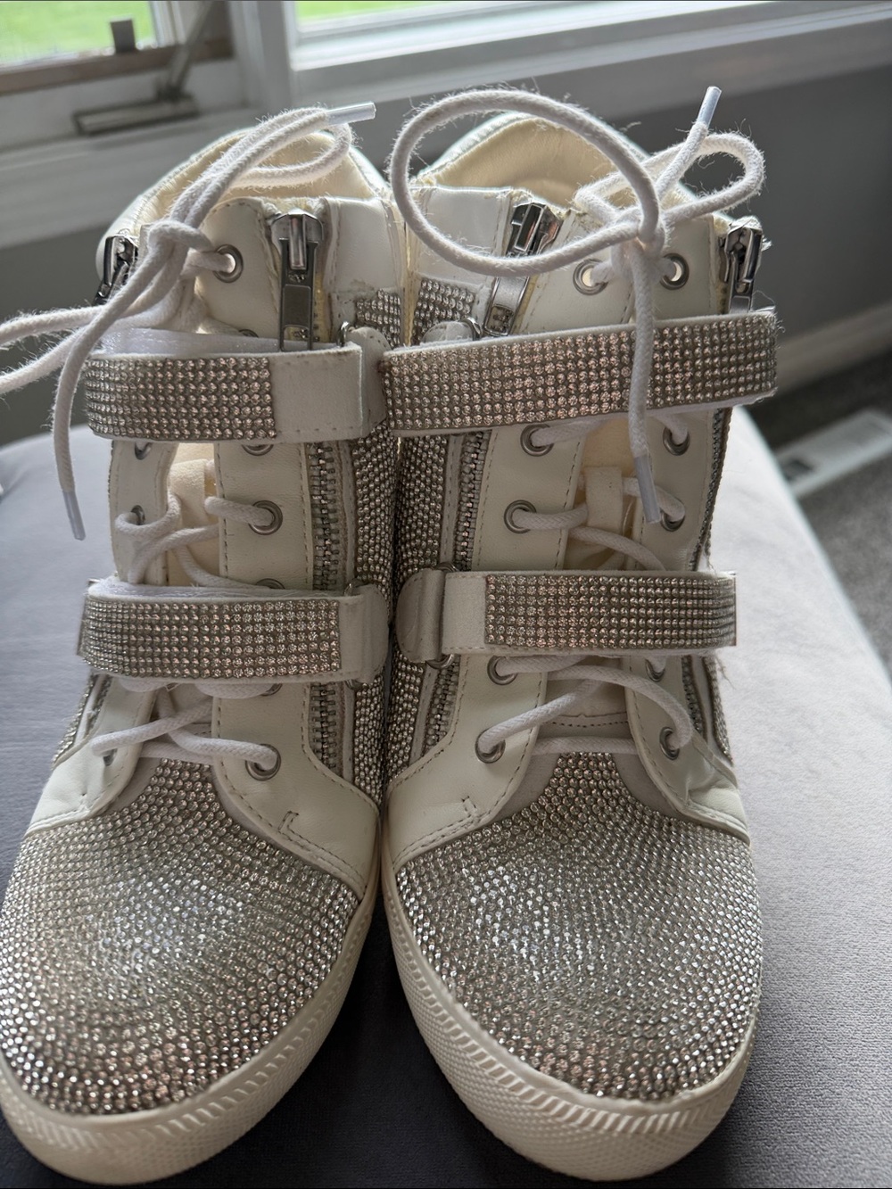 INC International Concepts White Crystal-Embellished High-Top Sneakers